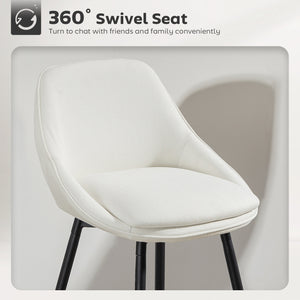 Ensemble de 2 tabourets de bar hauteur de comptoir, pivotants, rembourrés avec dossier, blanc crème