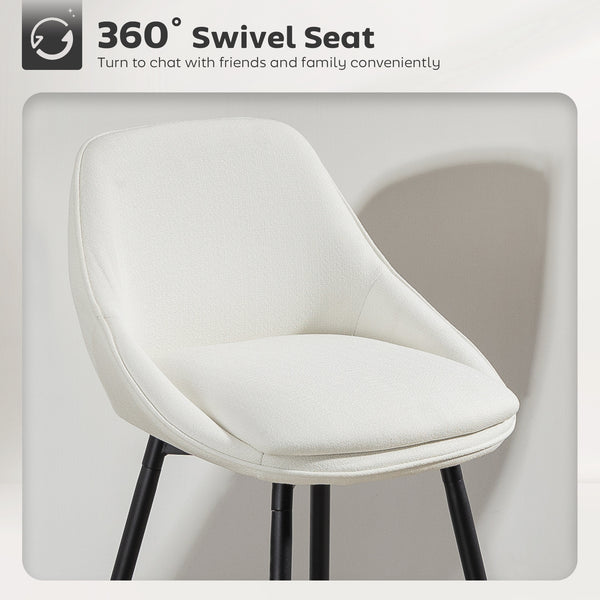 Ensemble de 2 tabourets de bar hauteur de comptoir, pivotants, rembourrés avec dossier, blanc crème