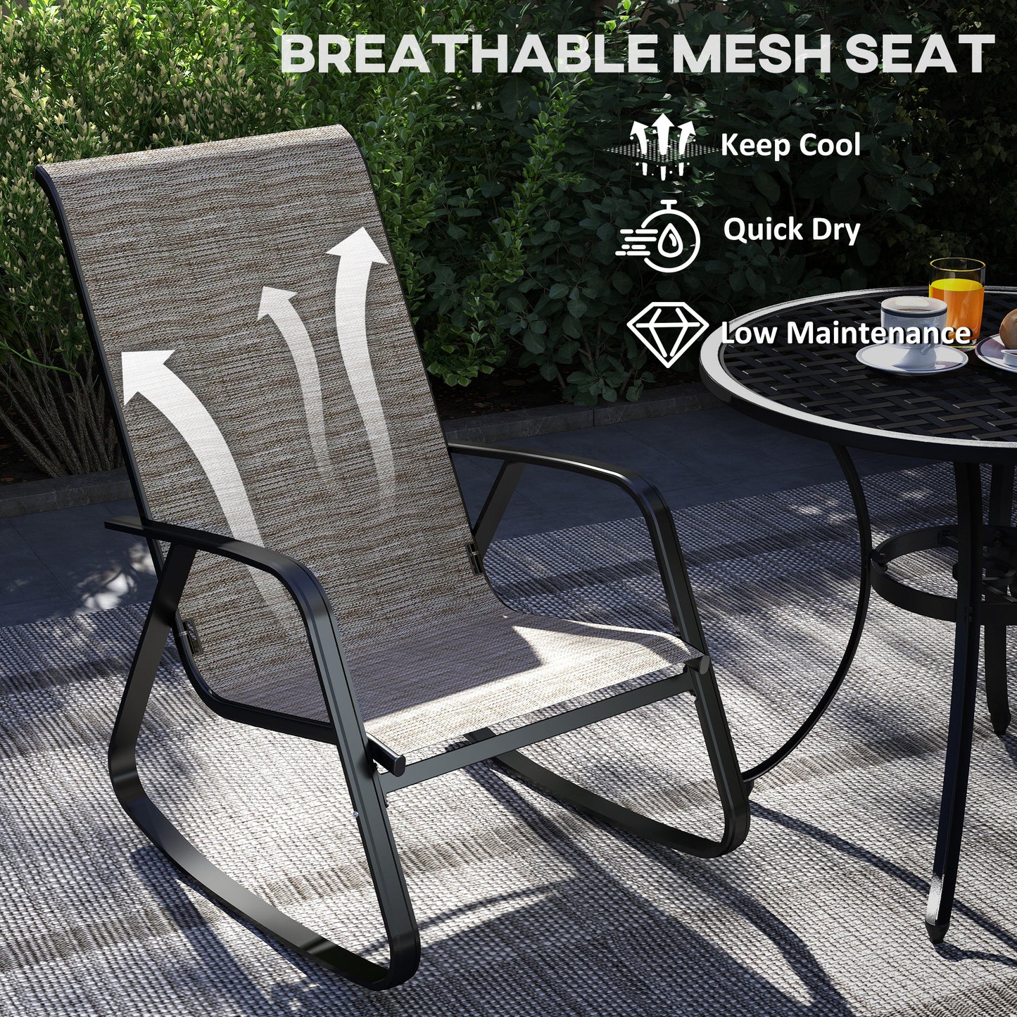 Lot de 2 fauteuils à bascule pour patio avec dossier haut et accoudoirs, marron clair