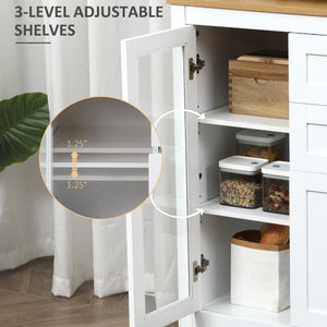 Buffet avec 2 tiroirs, 3 placards, portes vitrées et étagères réglables, blanc
