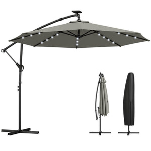 2.95 m cantilever parasol with solar lighting, protective cover, tilt and crank, grey