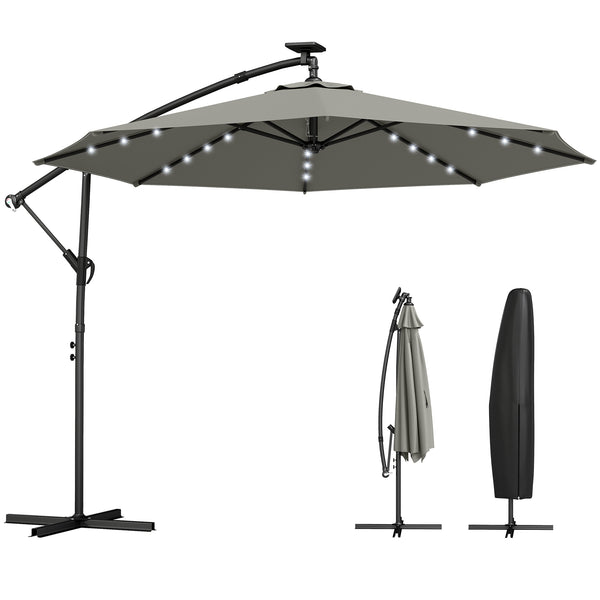 2.95 m cantilever parasol with solar lighting, protective cover, tilt and crank, grey
