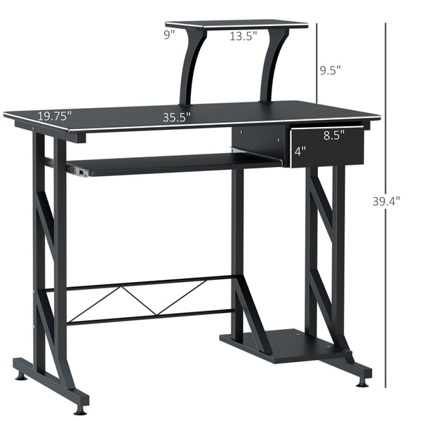 Bureau d'ordinateur avec plateau pour clavier et tiroir, noir