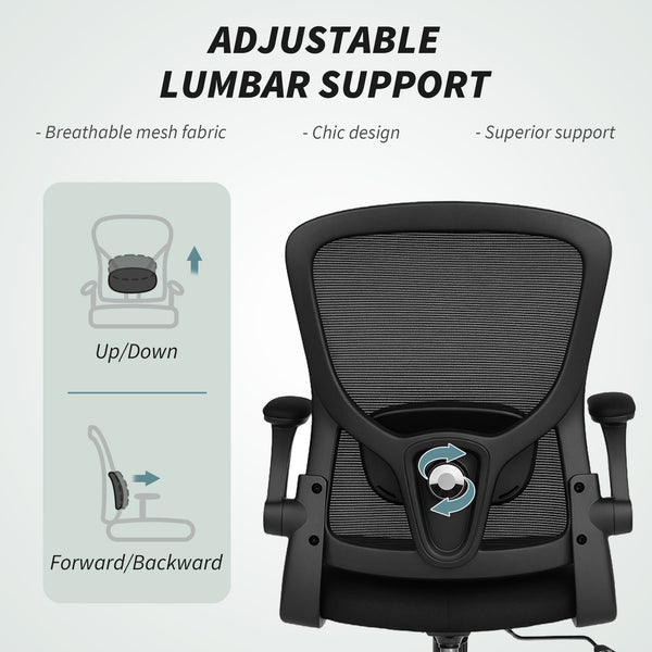 Ergonomic mesh office chair with 4D lumbar support, black