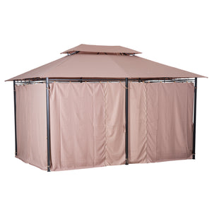 10' x 13' Patio Gazebo, Outdoor 2-Tiers Garden Canopy Yard Sunshade Shelter with Curtains, Khaki