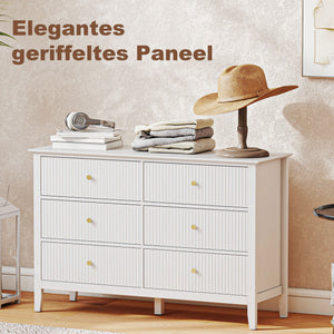 Modern 6-drawer chest, fluted design for bedroom, living room, hallway, Colour: white.