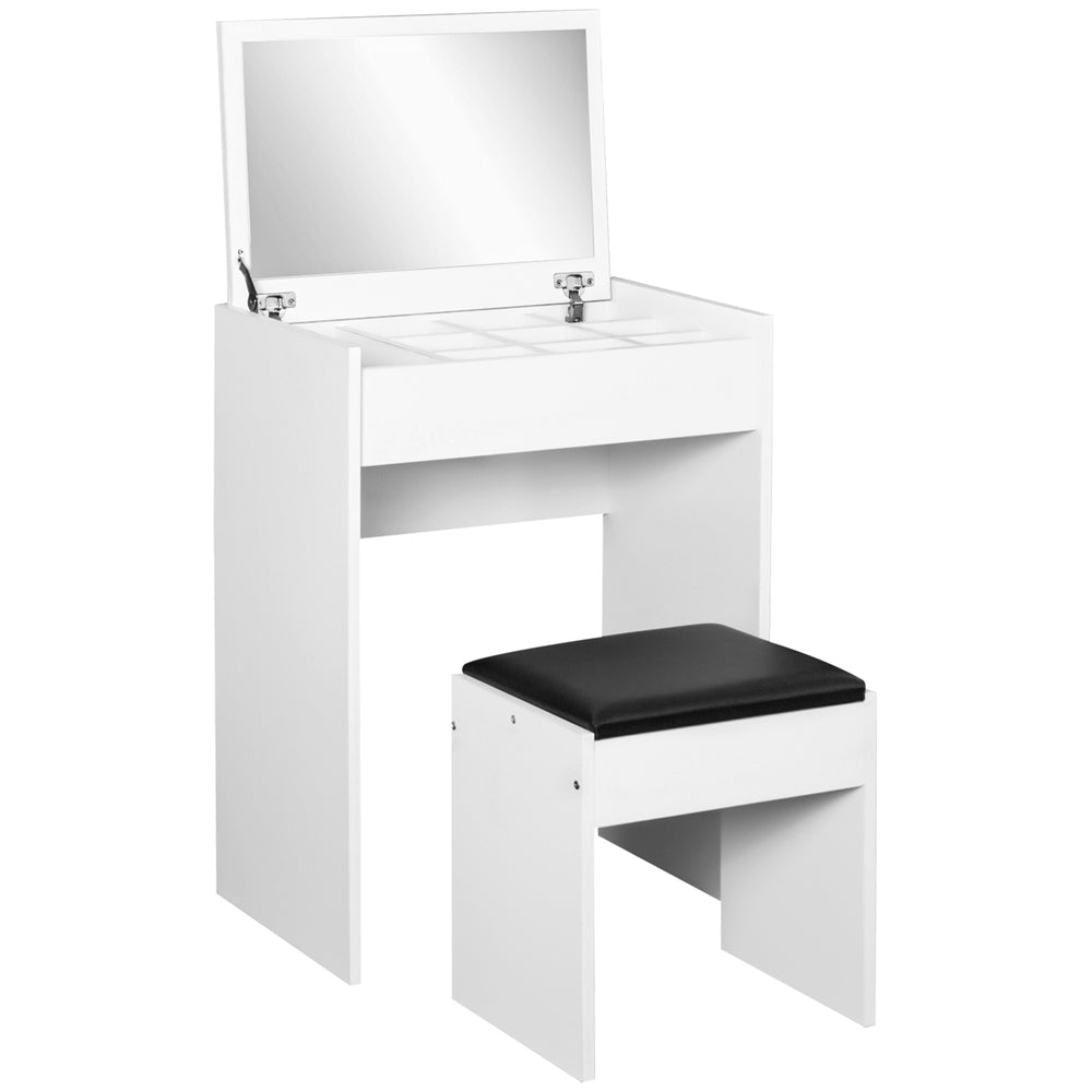 Coiffeuse moderne avec table de maquillage et tabouret rembourré, blanc