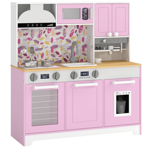 Cuisine de jeu pour enfant avec machine à café, distributeur de glaçons et accessoires, rose