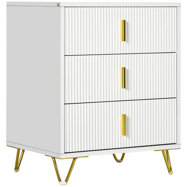 3-drawer chest with metal legs, white