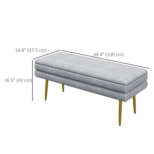 Pouf de rangement en velours avec pieds en acier, gris