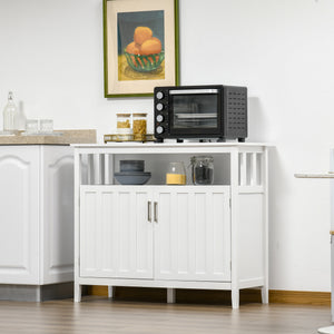 Buffet/meuble de rangement avec 2 portes et étagères réglables pour cuisine et salle à manger, blanc