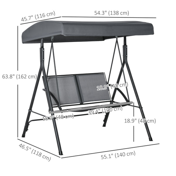 2-Seat Patio Swing Chair, Outdoor Porch Swing Glider w/ Tilting Canopy and Weather Resistant Steel Frame, Dark Grey