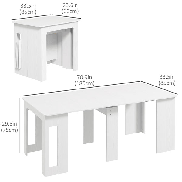 Extendable dining table for small spaces, seats up to 6, white