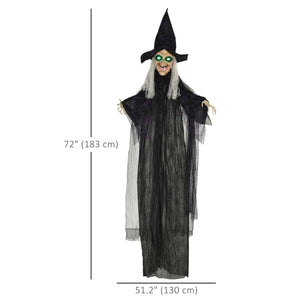 Décoration d'Halloween d'extérieur  1,80 m, sorcière noire grandeur nature, accessoire d'Halloween avec yeux lumineux