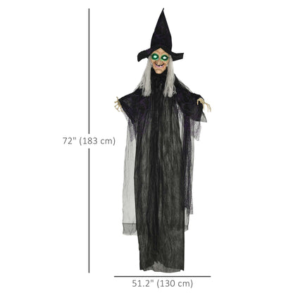 Décoration d'Halloween d'extérieur  1,80 m, sorcière noire grandeur nature, accessoire d'Halloween avec yeux lumineux