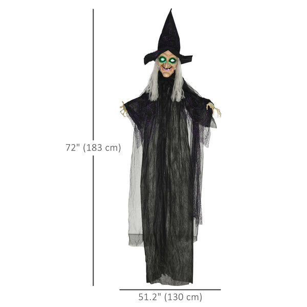 Décoration d'Halloween d'extérieur  1,80 m, sorcière noire grandeur nature, accessoire d'Halloween avec yeux lumineux