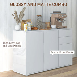 Buffet de cuisine moderne avec coin café, ouverture par simple pression et 2 tiroirs pour salon, blanc