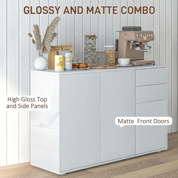 Buffet de cuisine moderne avec coin café, ouverture par simple pression et 2 tiroirs pour salon, blanc