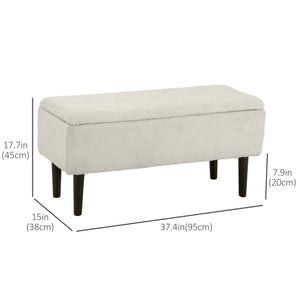 Banc de rangement moderne avec revêtement en laine d'agneau, blanc crème
