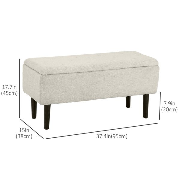 Banc de rangement moderne avec revêtement en laine d'agneau, blanc crème