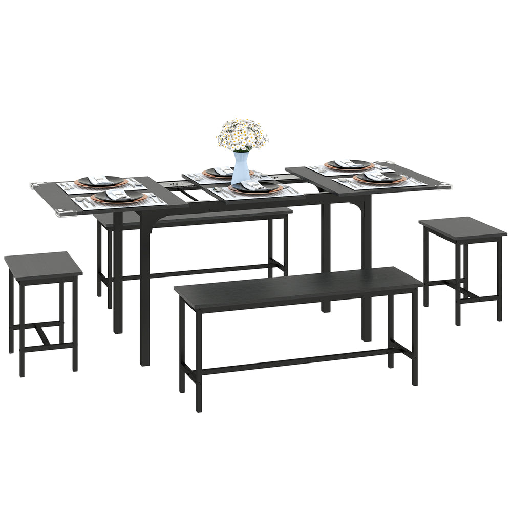 Ensemble de salle à manger pour 4 à 6 personnes, avec 2 bancs et 2 tabourets, pour petits espaces, noir