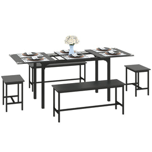 Ensemble de salle à manger pour 4 à 6 personnes, avec 2 bancs et 2 tabourets, pour petits espaces, noir