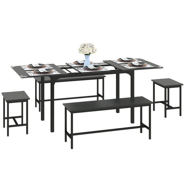 Ensemble de salle à manger pour 4 à 6 personnes, avec 2 bancs et 2 tabourets, pour petits espaces, noir