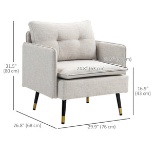 Fauteuil d'appoint moderne rembourré avec dossier capitonné et pieds en acier, blanc crème