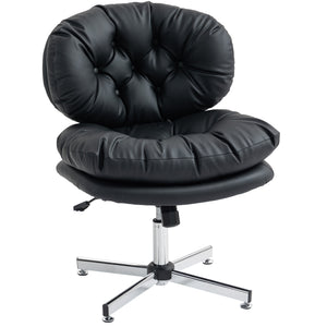 Black armless office chair with wide padded seat and adjustable height, black