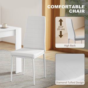 Table and chairs set for 2 people, upholstered in faux leather, white