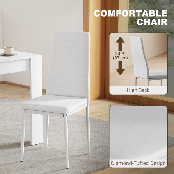 Table and chairs set for 2 people, upholstered in faux leather, white