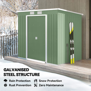 Galvanized steel garden shed with foundation kit - Green