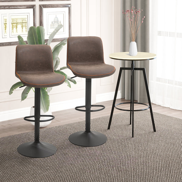 Set of 2 brown faux leather bar stools