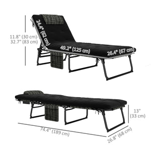 Lot de 2 chaises de bronzage avec coussin, poche latérale, appui-tête, noir