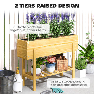 Jardinière surélevée avec étagère de rangement, revêtement de jardin pour terrasse, bois naturel