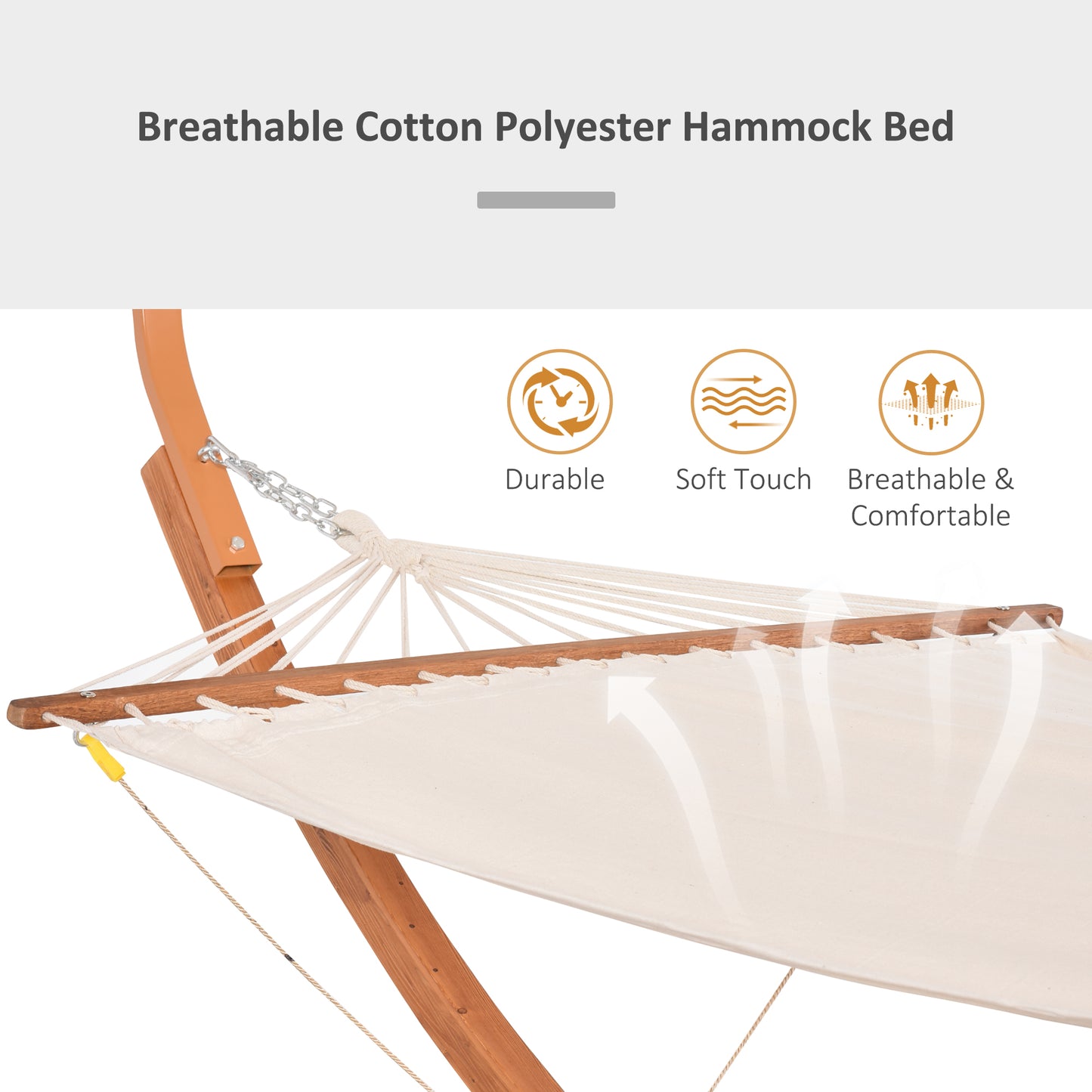 Ensemble hamac-lit et support pour 2 personnes avec baldaquin en bois, blanc/teck