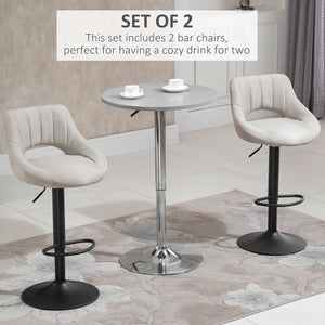 Lot de 2 tabourets de bar pivotants et réglables en hauteur, avec revêtement en lin et repose-pieds, couleur crème