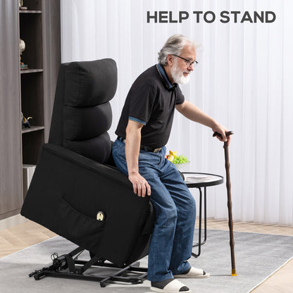 Fauteuil releveur et inclinable électrique avec télécommande, poches latérales, noir