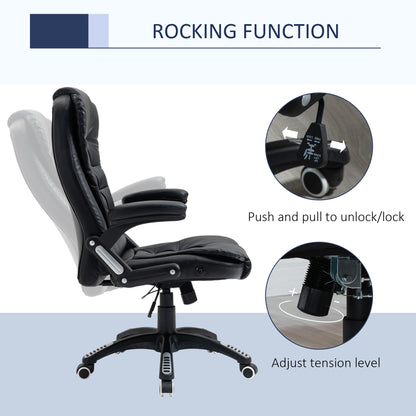 Fauteuil de bureau en cuir synthétique, inclinable, avec roulettes pivotantes, accoudoirs, hauteur réglable, dossier haut, noir