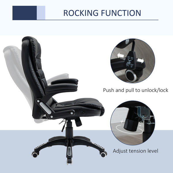 Fauteuil de bureau en cuir synthétique, inclinable, avec roulettes pivotantes, accoudoirs, hauteur réglable, dossier haut, noir