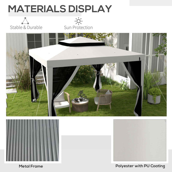 10' x 10' Outdoor Canopy Tent Party Tent with Mesh Netting and Double Tier Roof for Backyard, Garden, Patio, Grey