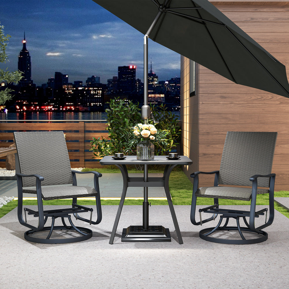 Set of 2 Rattan Patio Glider, Wicker Outdoor Glider Swivel Chair with Steel Frame, High Back for Backyard Porch, Grey