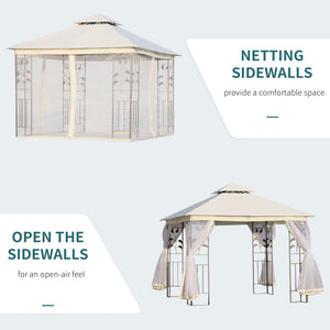 10'x10' Soft-top Steel Patio Gazebo Outdoor Sun Shelter with 2-Tier Polyester Roof, Curtain Sidewalls, White