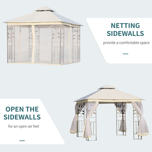 10'x10' Soft-top Steel Patio Gazebo Outdoor Sun Shelter with 2-Tier Polyester Roof, Curtain Sidewalls, White