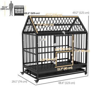 Cage robuste de 49" avec plateau amovible, portes et toit ouvrant