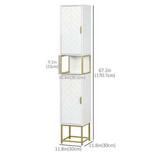 Armoire de rangement haute pour salle de bain, étagère réglable, blanc