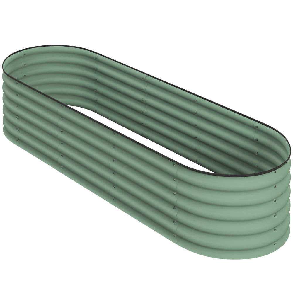 Raised galvanized steel planter with safety rim, green 