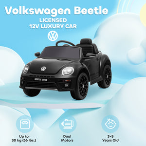 Voiture électrique 12V Volkswagen Beetle pour enfants, sous licence, avec télécommande, noire