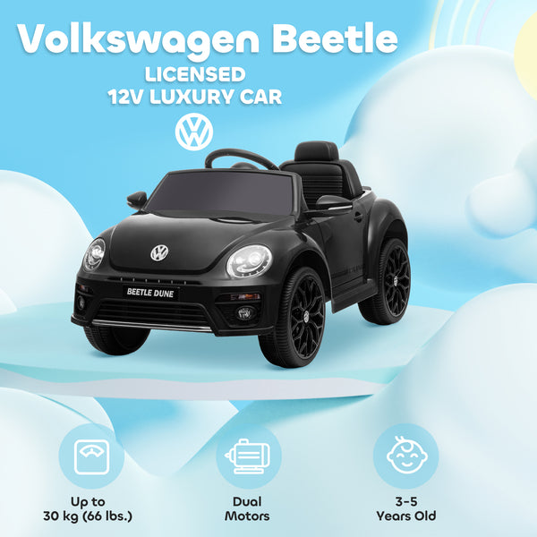 Voiture électrique 12V Volkswagen Beetle pour enfants, sous licence, avec télécommande, noire