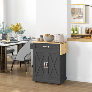 Îlot de cuisine pliable avec tiroir de rangement, chariot utilitaire à roulettes de style campagnard avec plateau en bois à abattant, noir